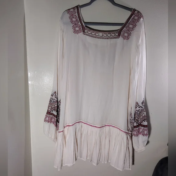 Free People Wild One Embroidered Balloon Sleeves Oversized Mini Dress Size M - Picture 9 of 10